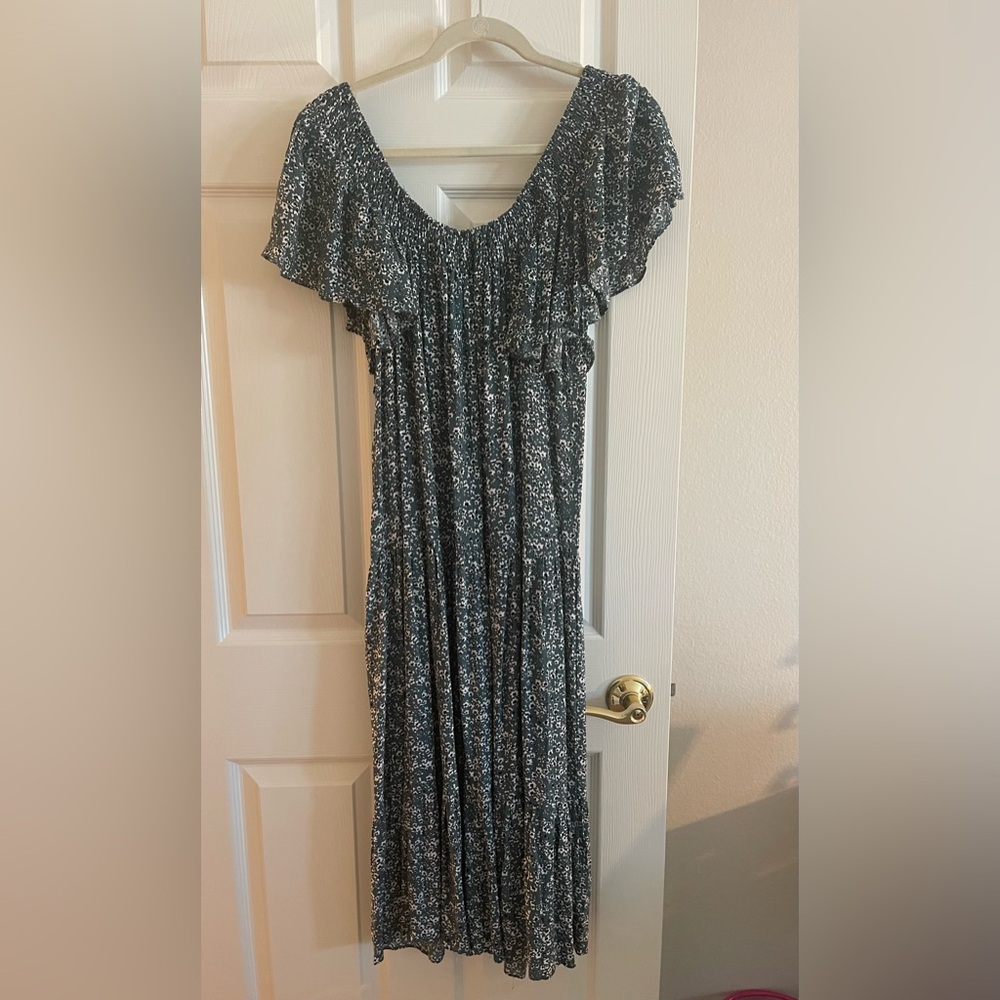 Blue floral off the shoulder size small maxi dress